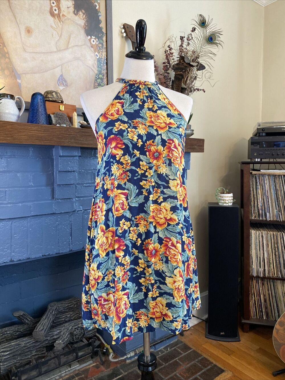 AMERICAN EAGLE XS Mini Dress Rose Floral‎ Hi Neck Extra Small Short Tunic